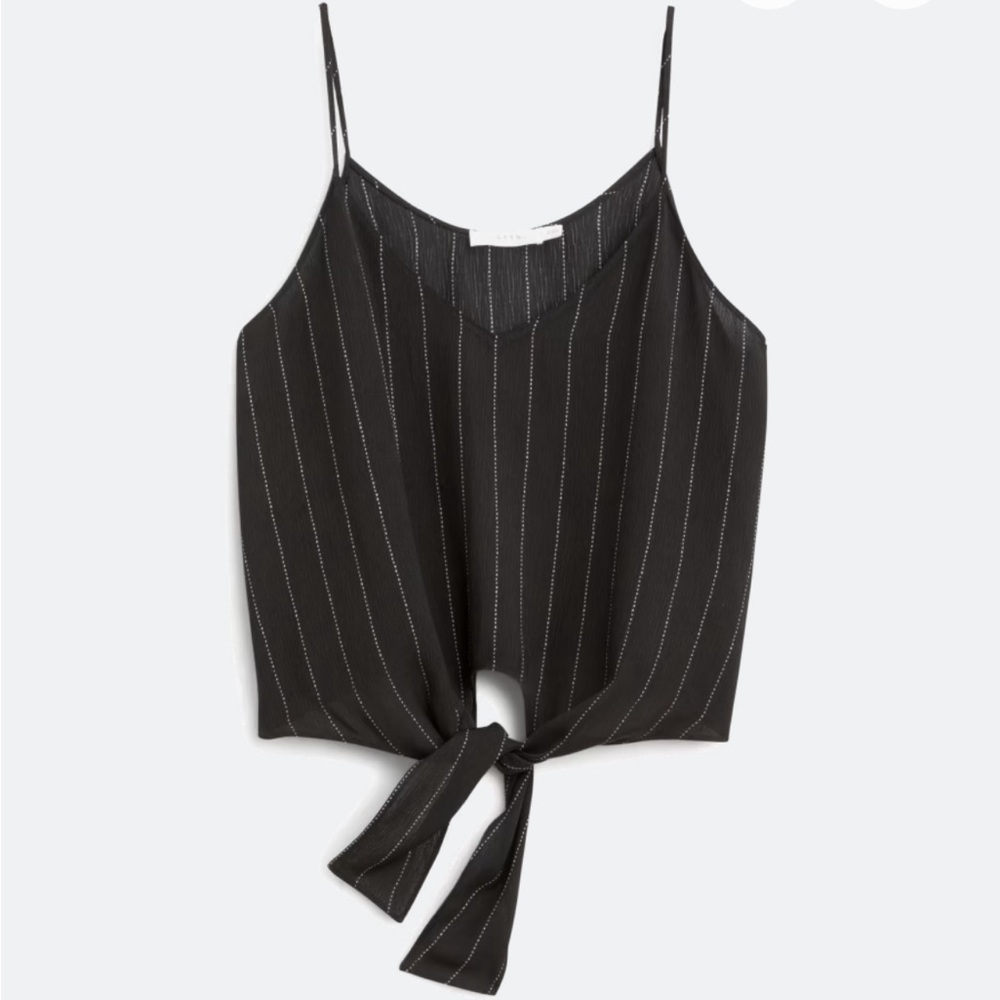 NWOT LUSH Parina Tie Front Crop Black White Pinstripe Tank Top Cami Blouse, New